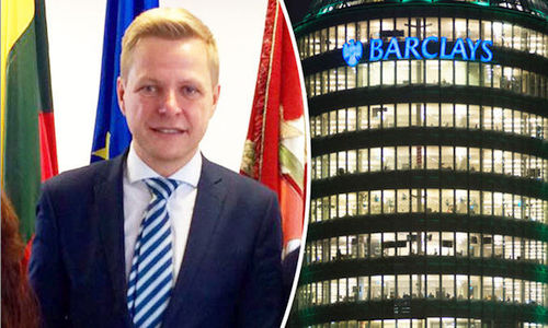 Źródło: express.co.uk. Burmistrz Simasius i biuro Barclays w londyńskim City.