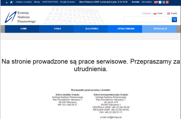 Strona KNF-u została prawdopodobnie zaatakowana przez hakerów.