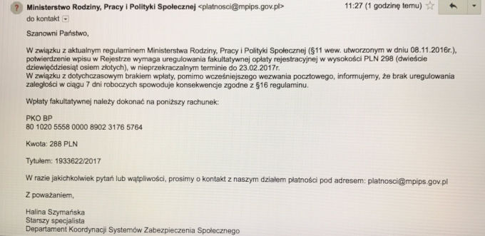 Oszuści próbują wyładzać pieniądze podszywając się pod Ministerstwo Rodziny, Pracy i Polityki Społecznej.