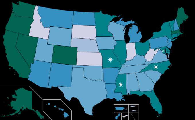 USA marihuana legalizacja - mapa.