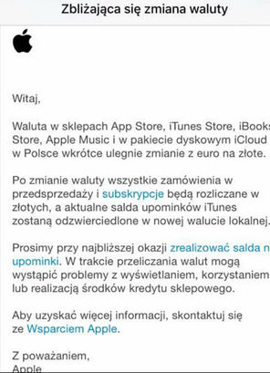 Złotówki w sklepach Apple.