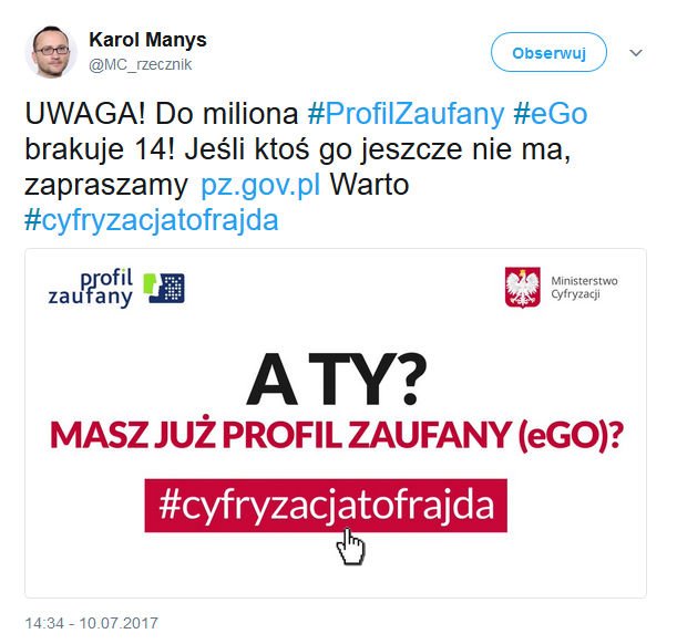 Profil Zaufany założyło już prawie milion obywateli.