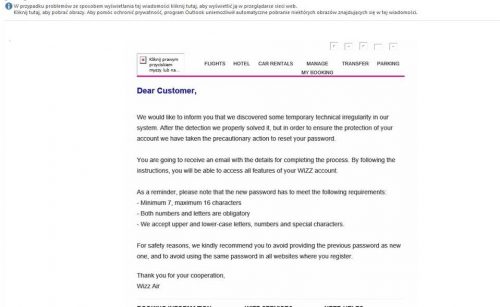 Ostrzeżenie dla klientów Wizz Air