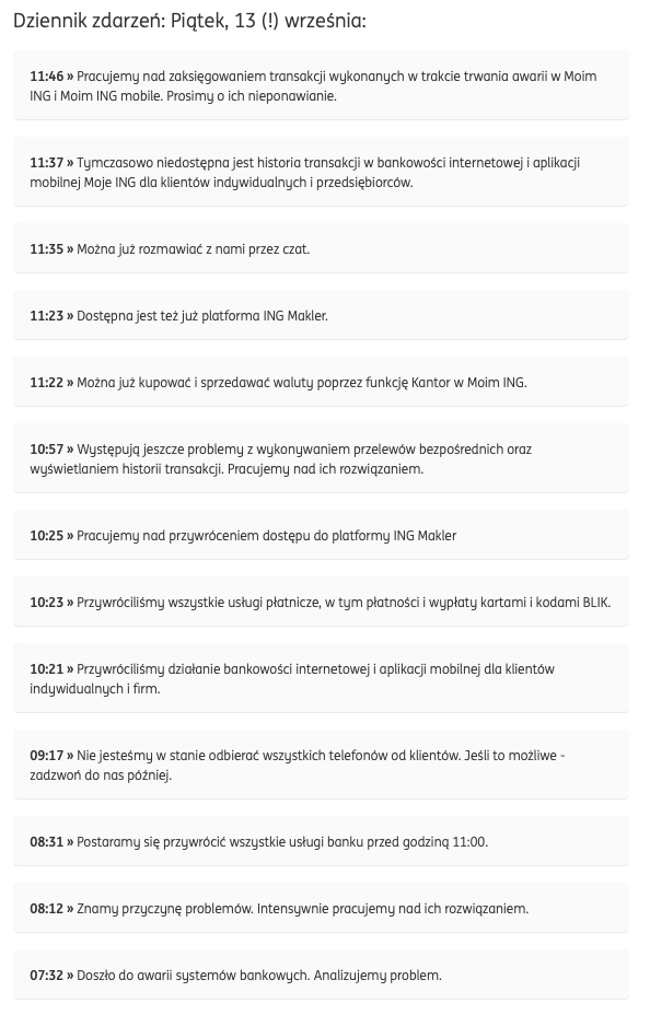 Dziennik Zdarzeń - awaria ING Banku Śląskiego
