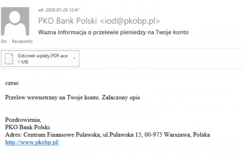 Fałszywy mail PKO BP